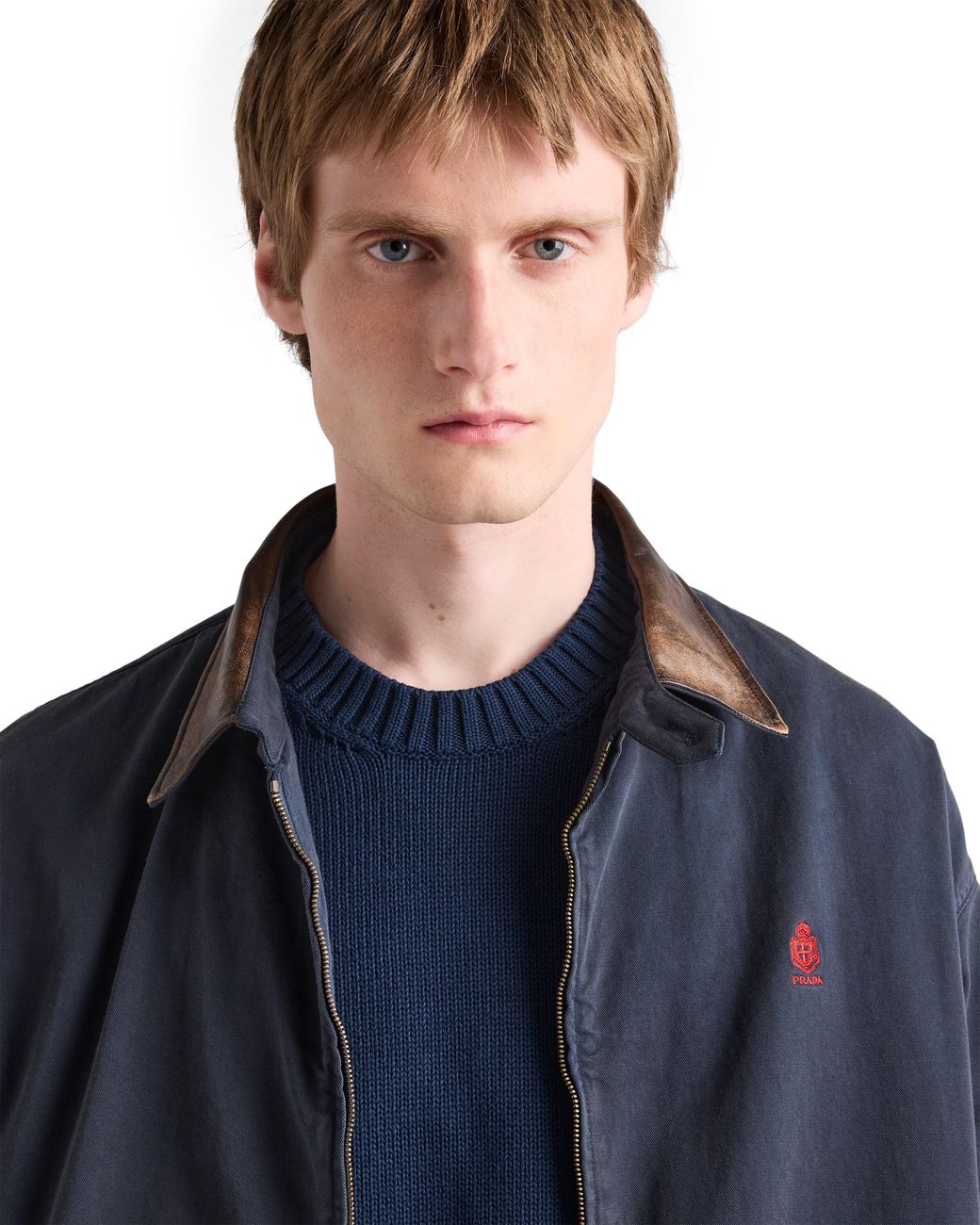 Prada Blue Cotton Crew-Neck Sweater for men
