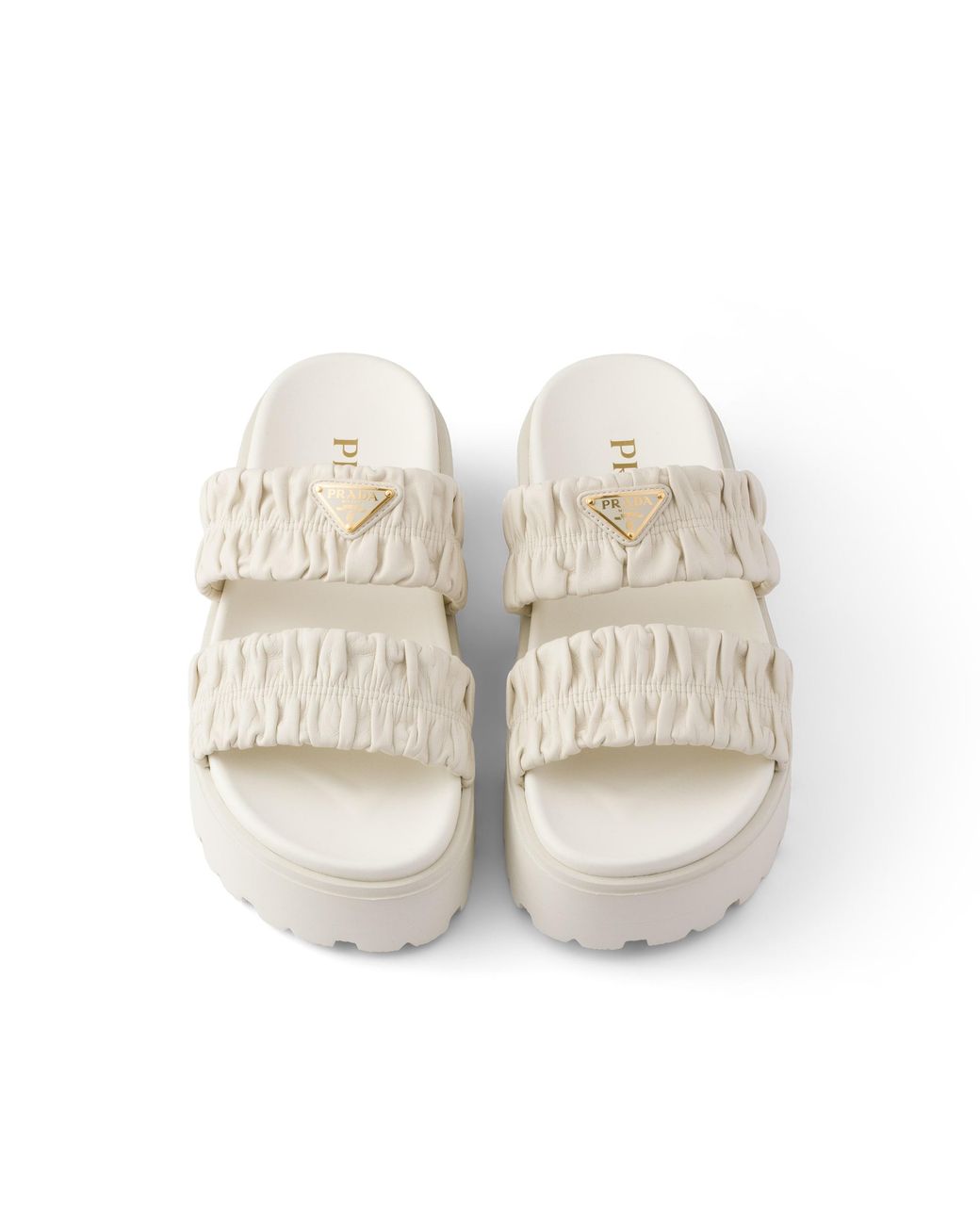 Prada White Matelassé Nappa Leather Flatform Slides