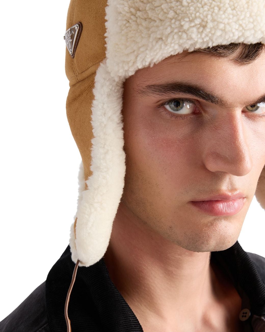 Prada Natural Suede Shearling Trapper Hat for men