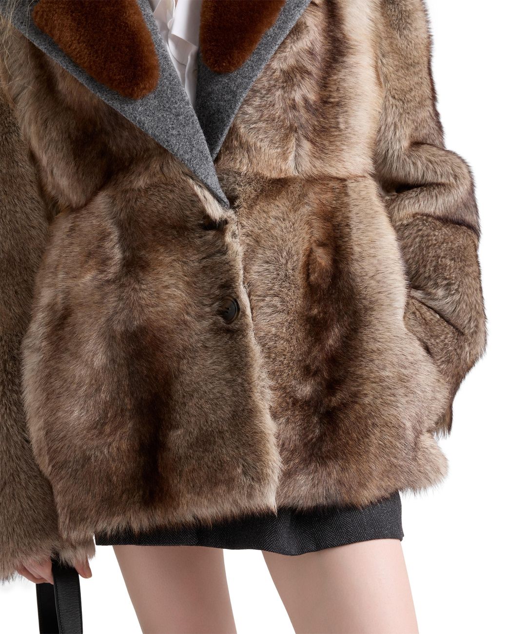 Prada Brown Shearling And Cloth Coat