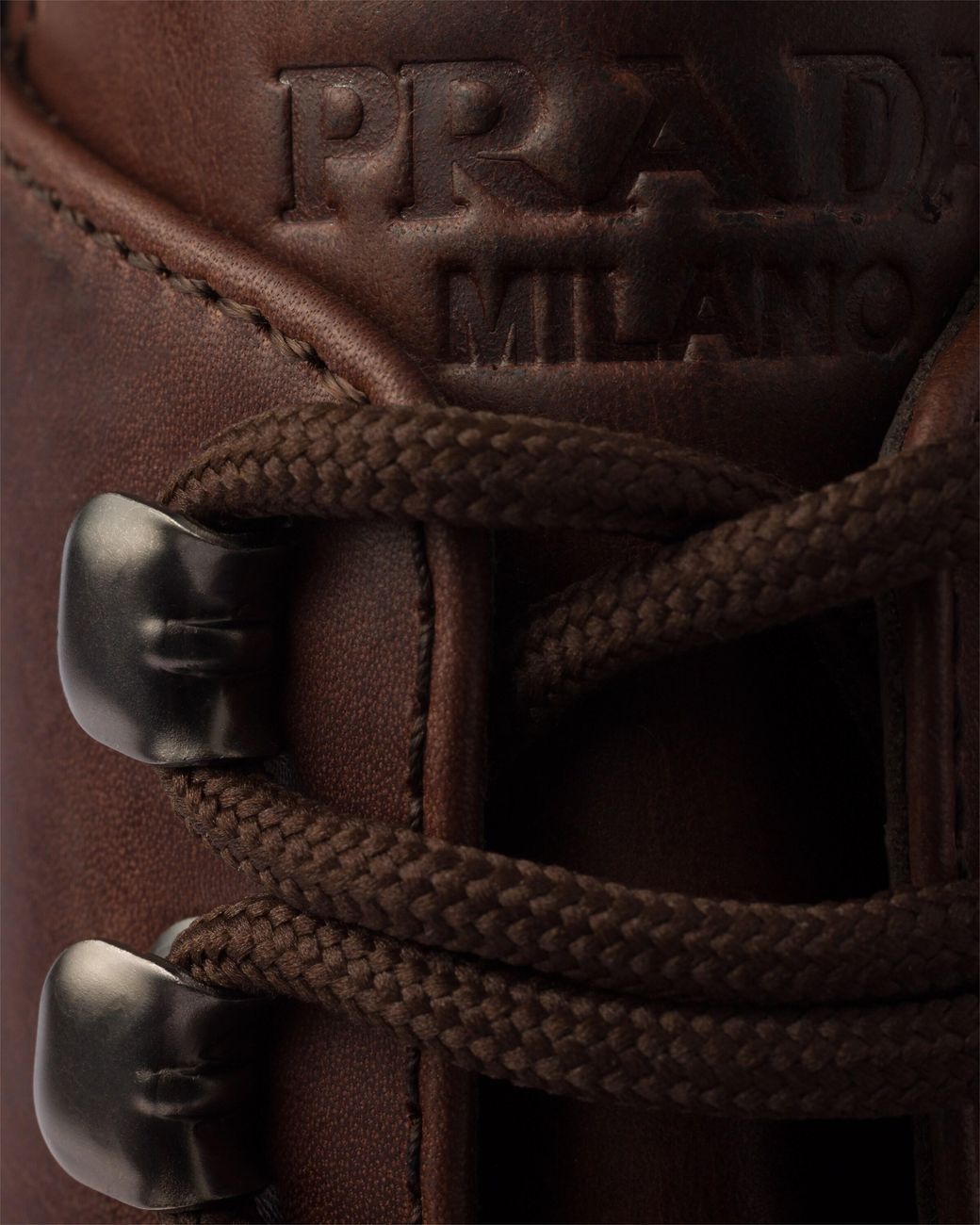 Prada Brown Laced Leather Booties for men