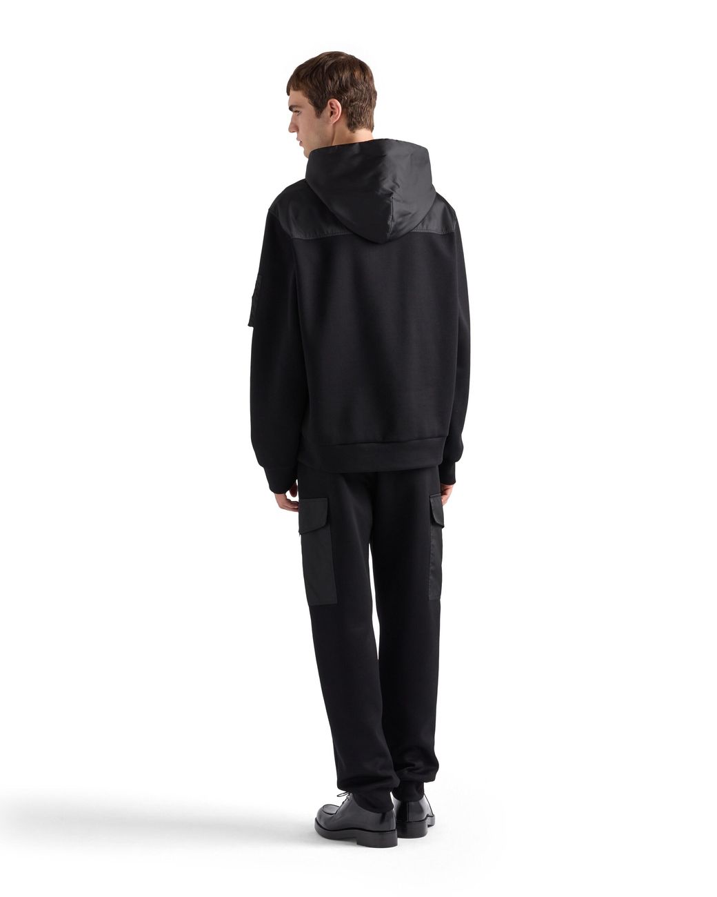 Prada Black Cotton Fleece And Re-Nylon Hoodie for men