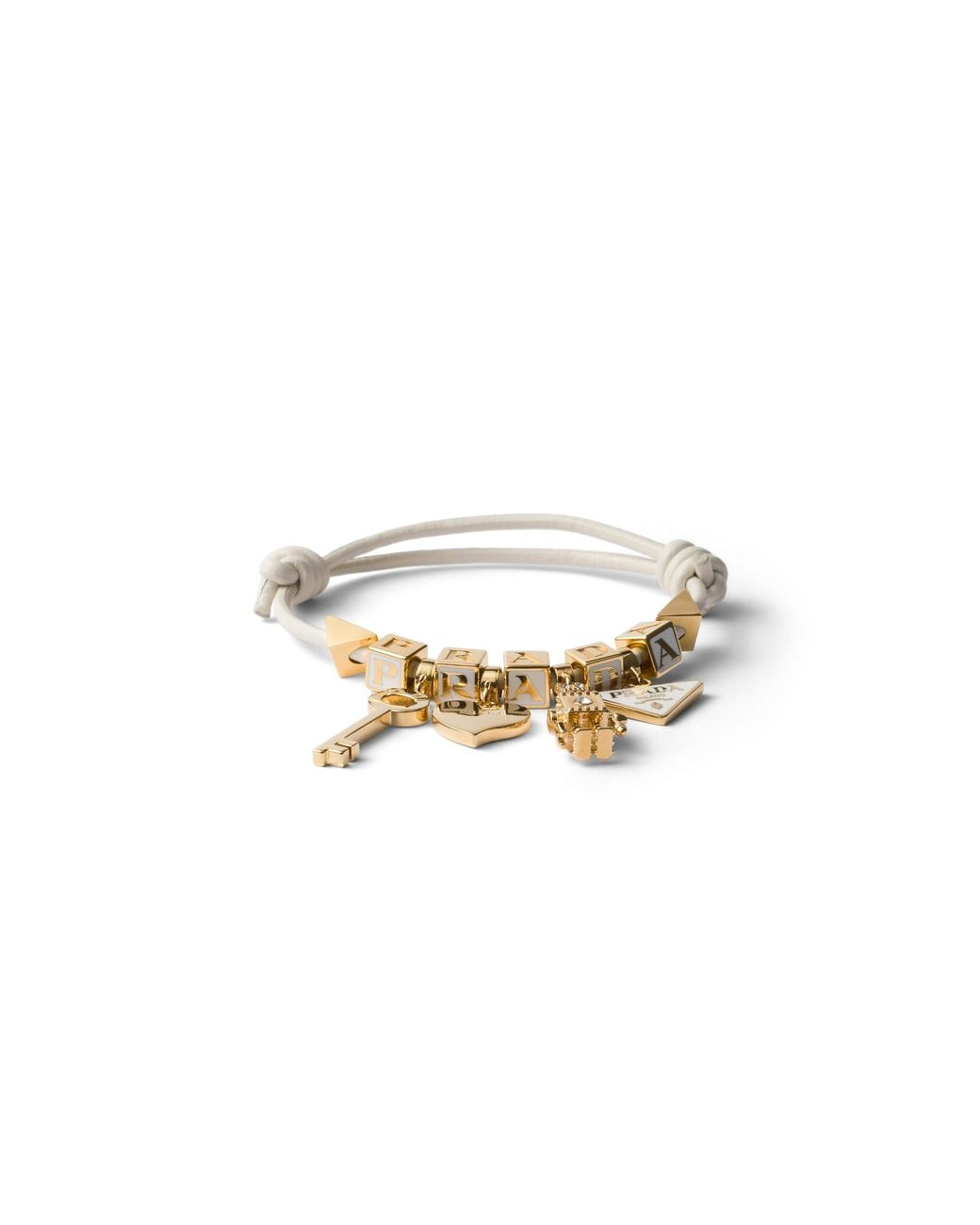 Prada White Nappa Leather And Metal Bracelet