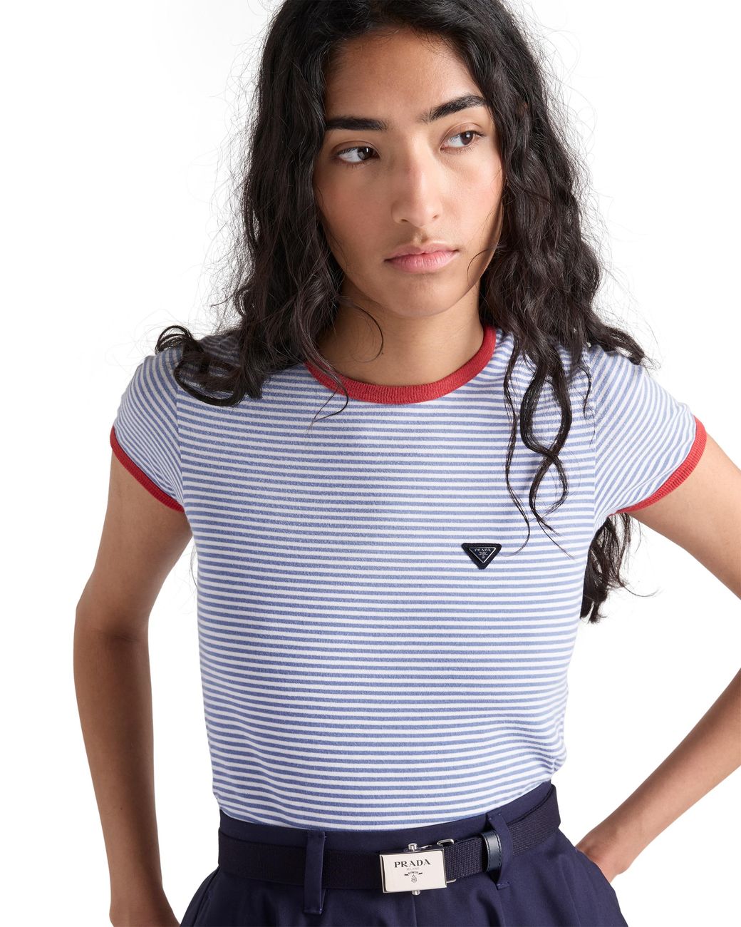 Prada Blue Striped Stamp T-Shirt