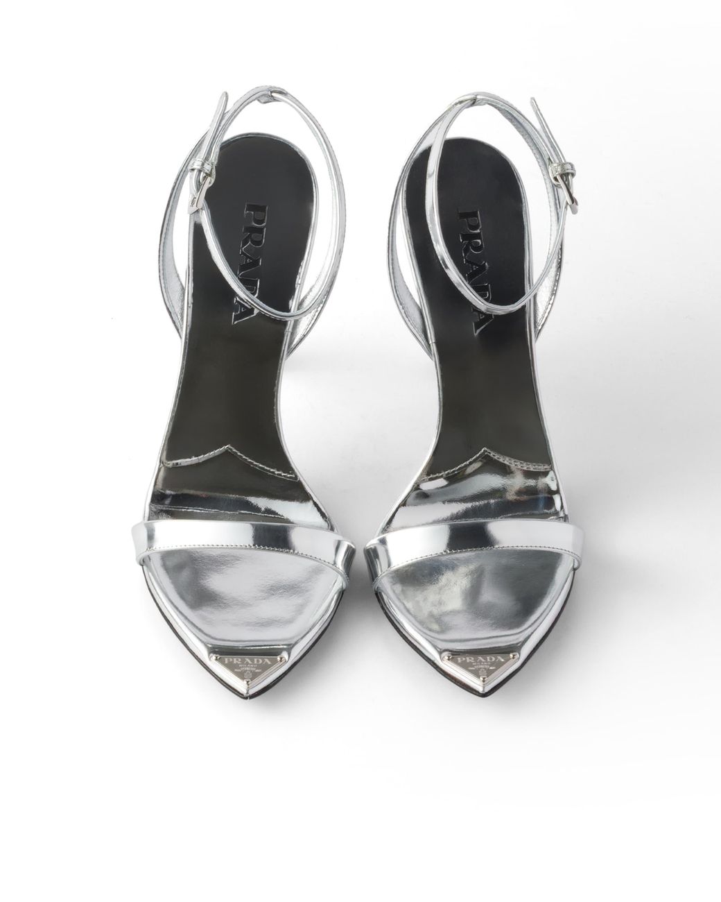 Prada White Metallic Leather High-Heeled Sandals