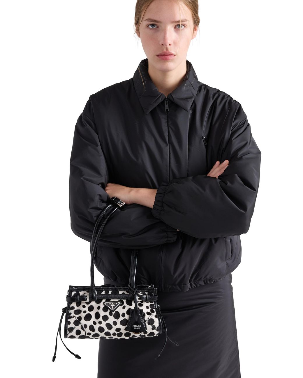 Prada White Bonnie Small Printed Calf Hair And Leather Handbag