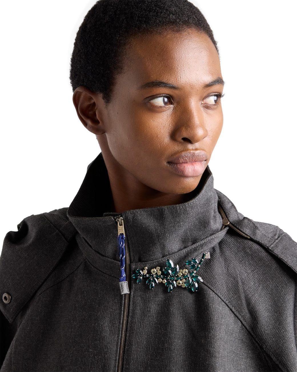 Prada Gray Mélange Hopsack Wool Jacket, Slate