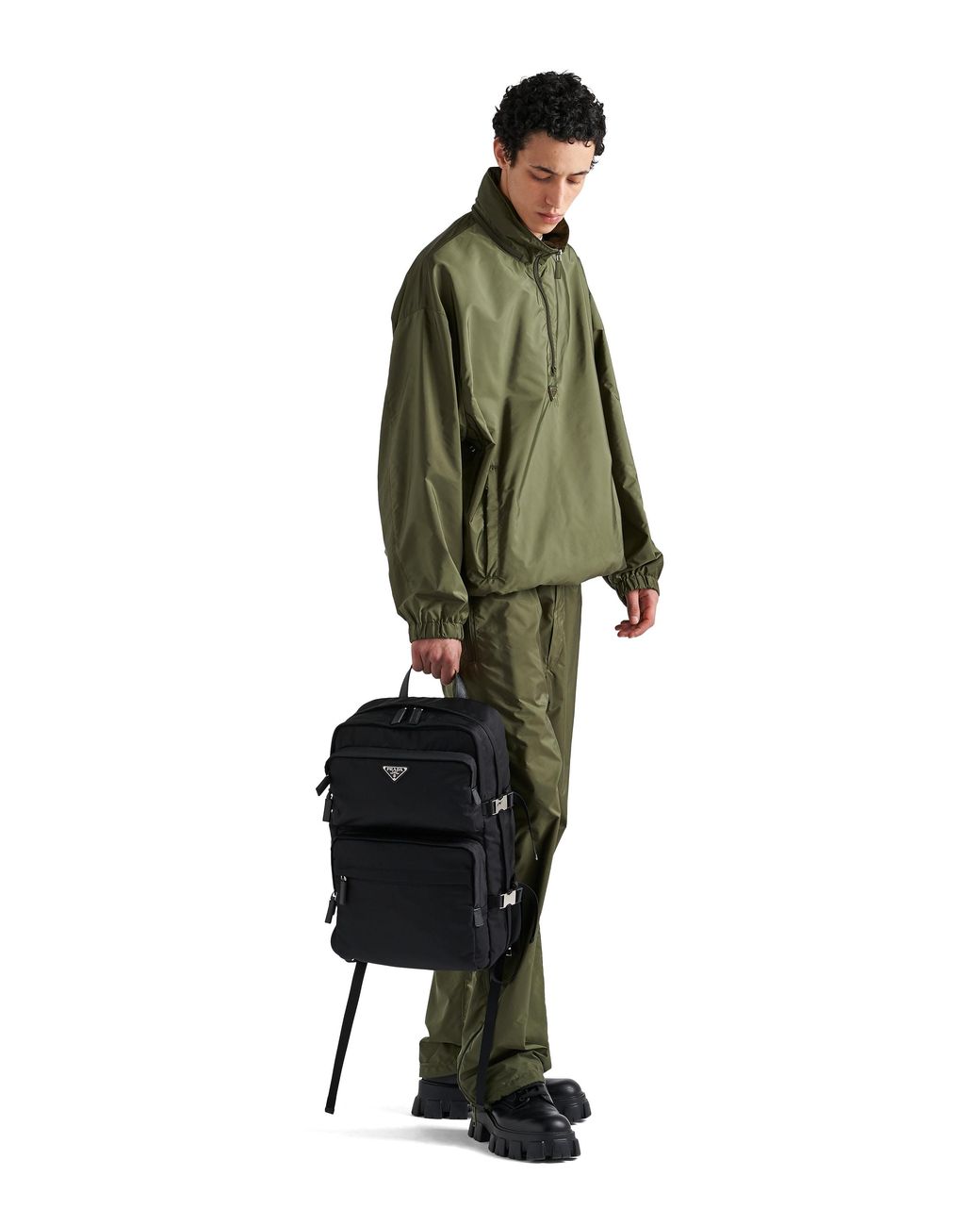 Prada Black Re-nylon And Saffiano Leather Backpack for men
