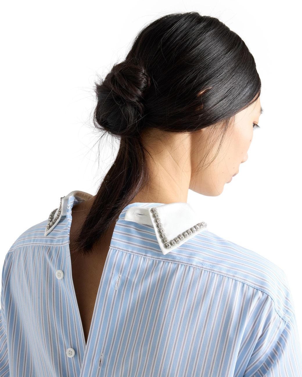 Prada Blue Embroidered Striped Poplin Top