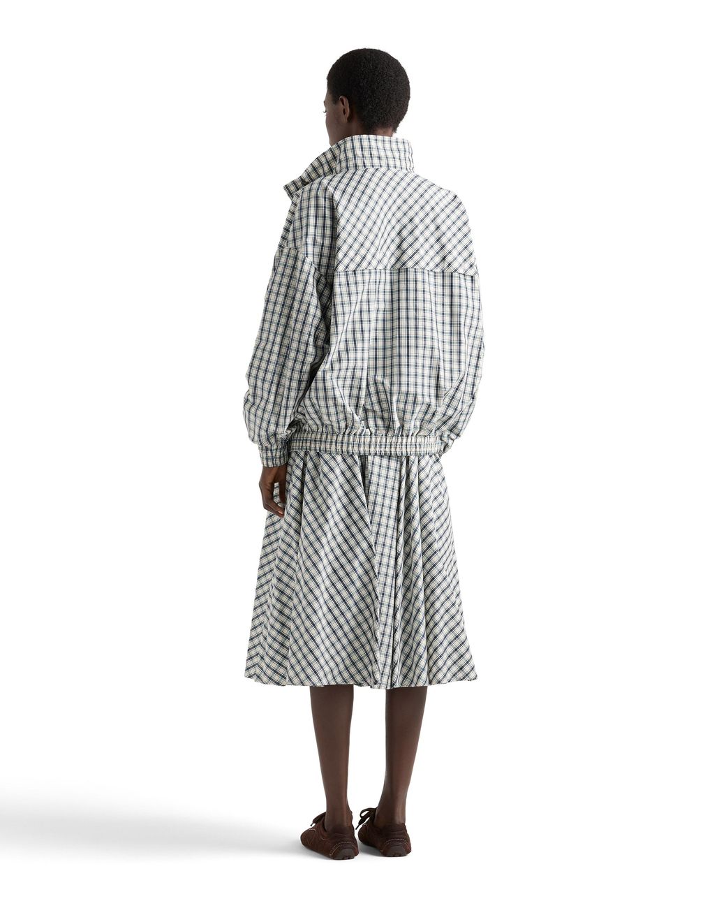 Prada Gray Checked Chambray Blouson Jacket, Ivory