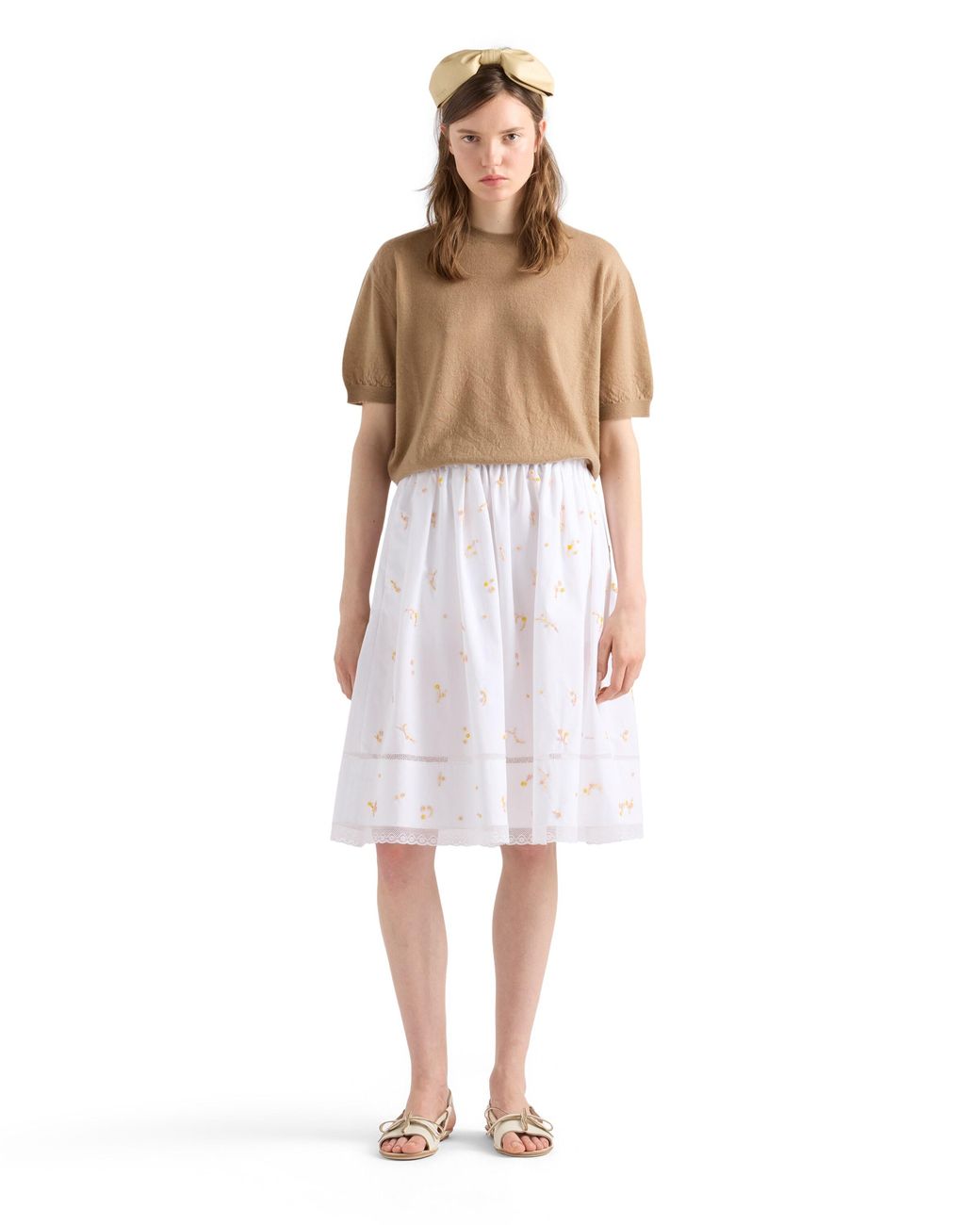 Prada Natural Short-Sleeved Cashmere Sweater, Desert