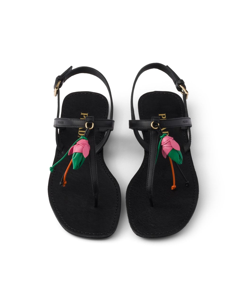 Prada White Antiqued Leather Thong Sandals With Floral Ornament