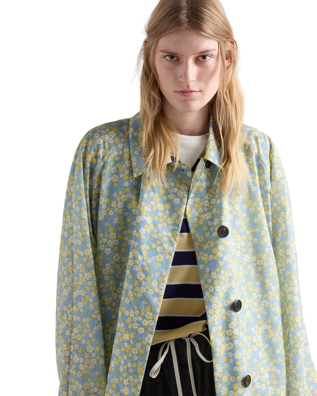 Prada Multicolor Printed Re-Nylon Raincoat, Cream