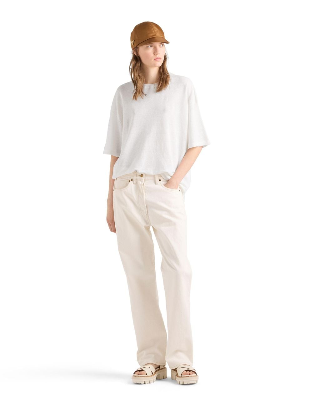 Prada White Short-Sleeved Linen T-Shirt