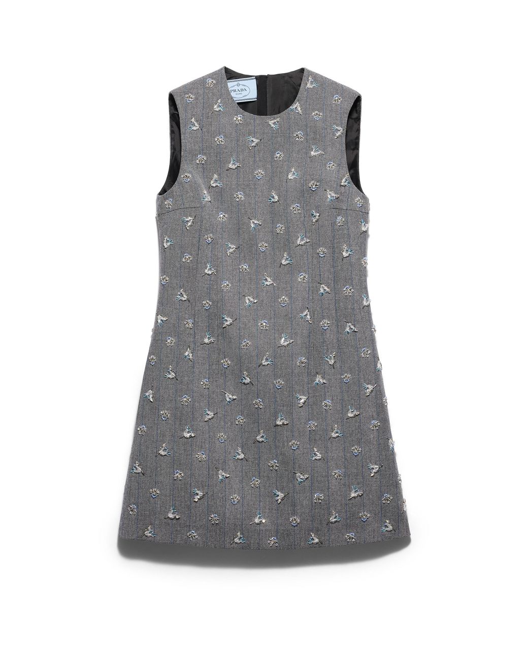 Prada Gray Embroidered Pinstripe Mini-Dress