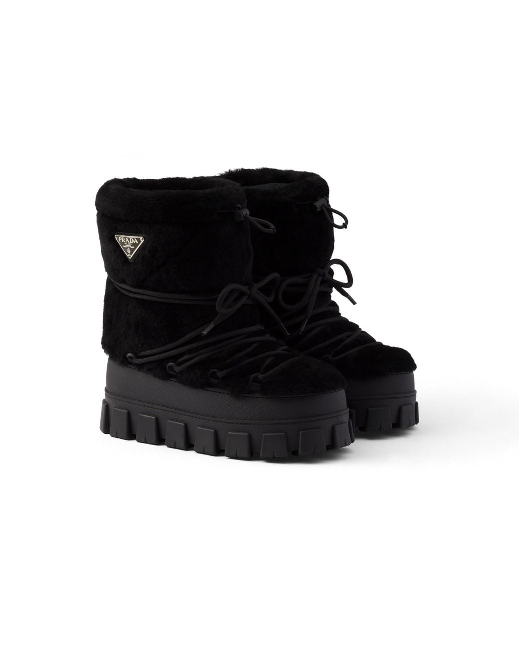 Prada Black Shearling Après Ski Booties