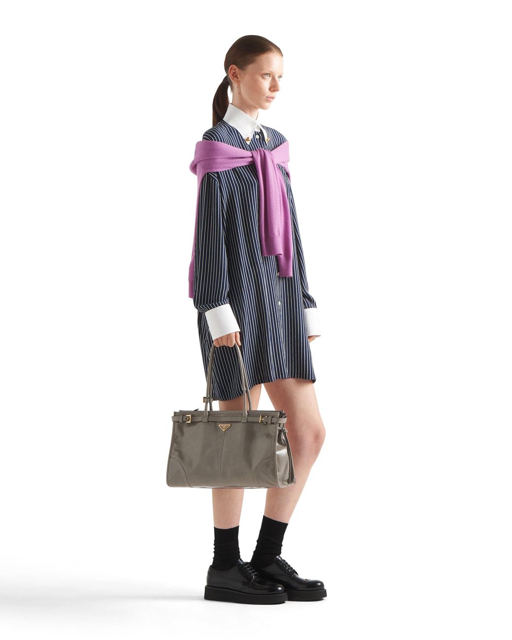 Prada Gray Bonnie Große Handtasche Aus Leder, Damen