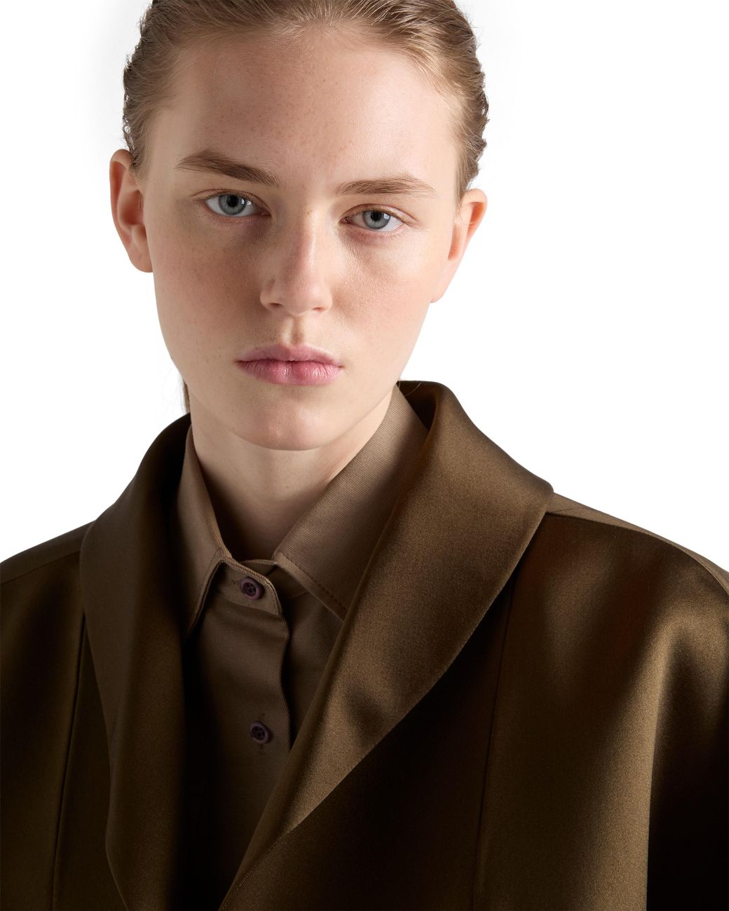 Prada Brown Single-Breasted Double Satin Coat