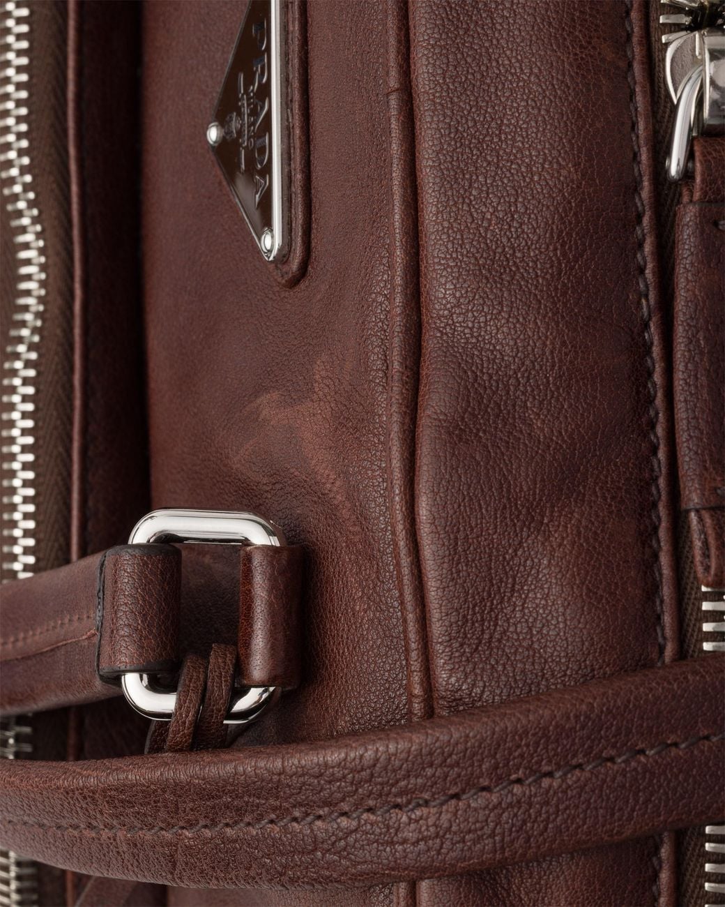 Prada Brown Medium Leather Top-Handle Bag, Cocoa