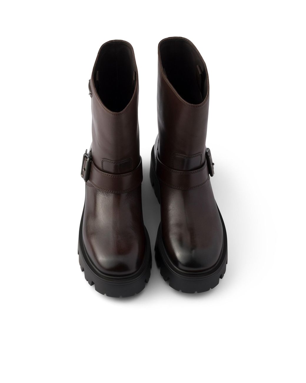 Prada Brown Stride Leather Mid-Calf Boots, Teak