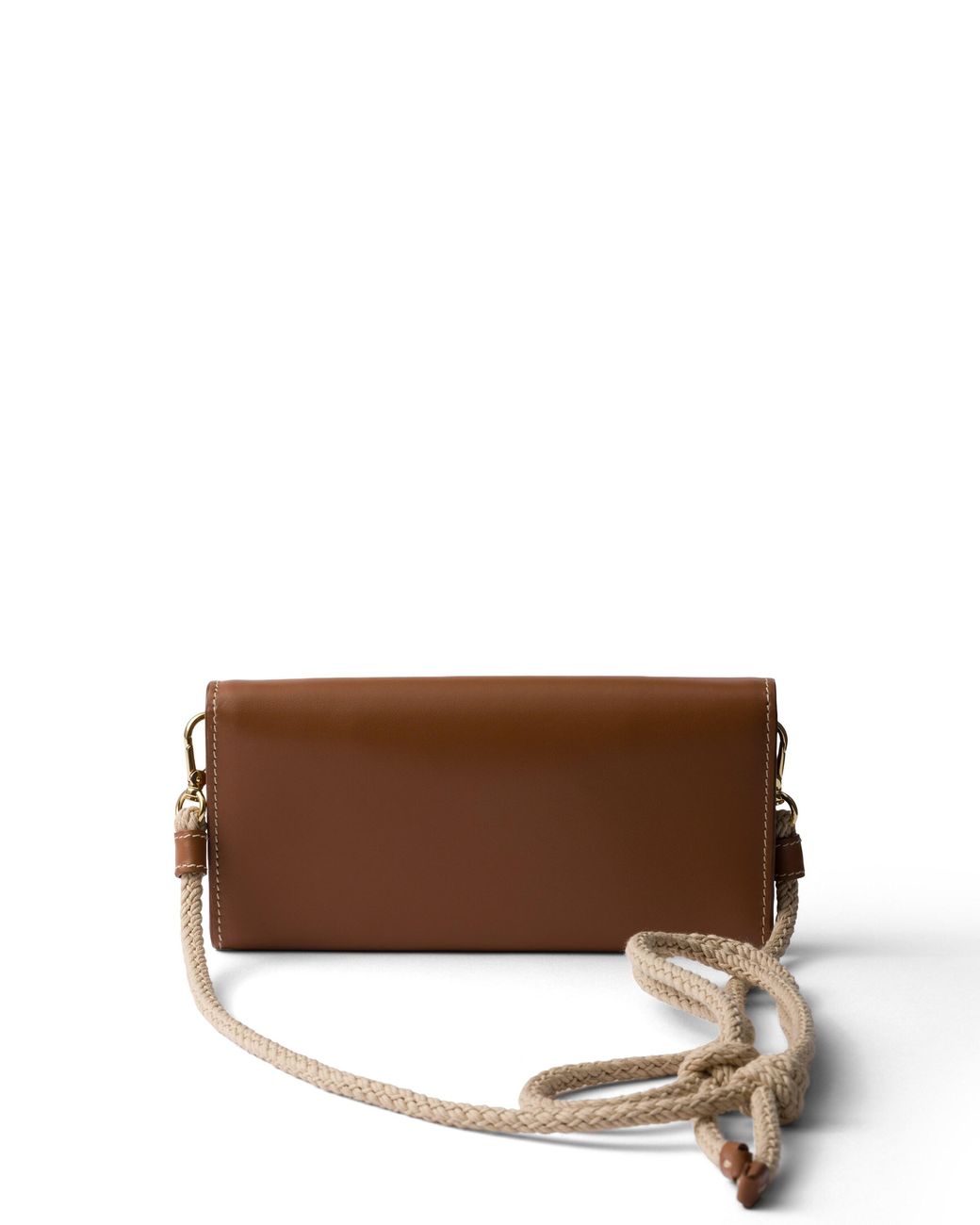 Prada Brown Leather Wallet With Shoulder Strap, Cognac