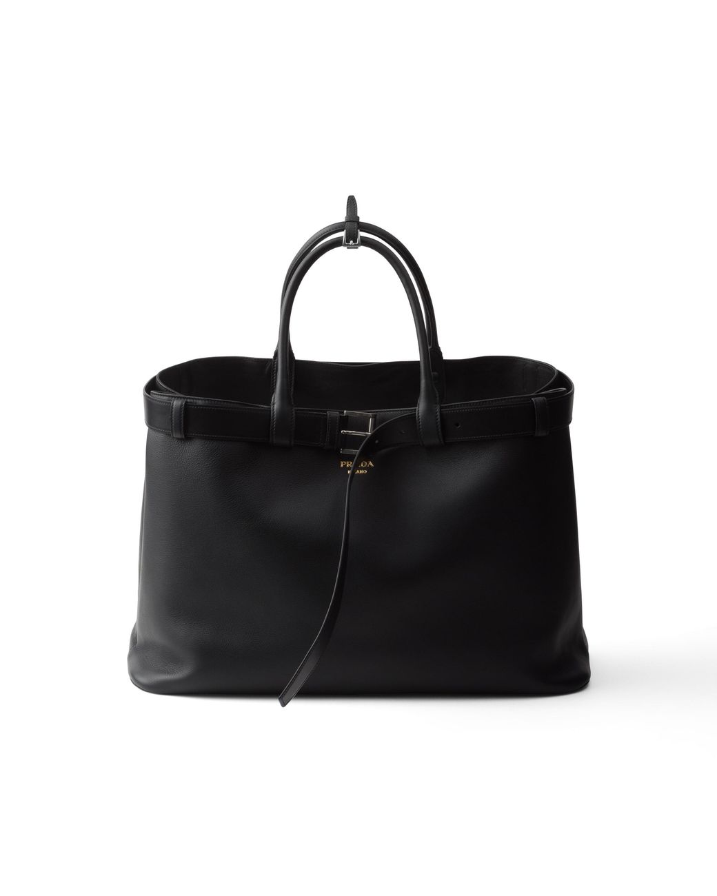 Prada Black Buckle Leather Bag With Belt for men