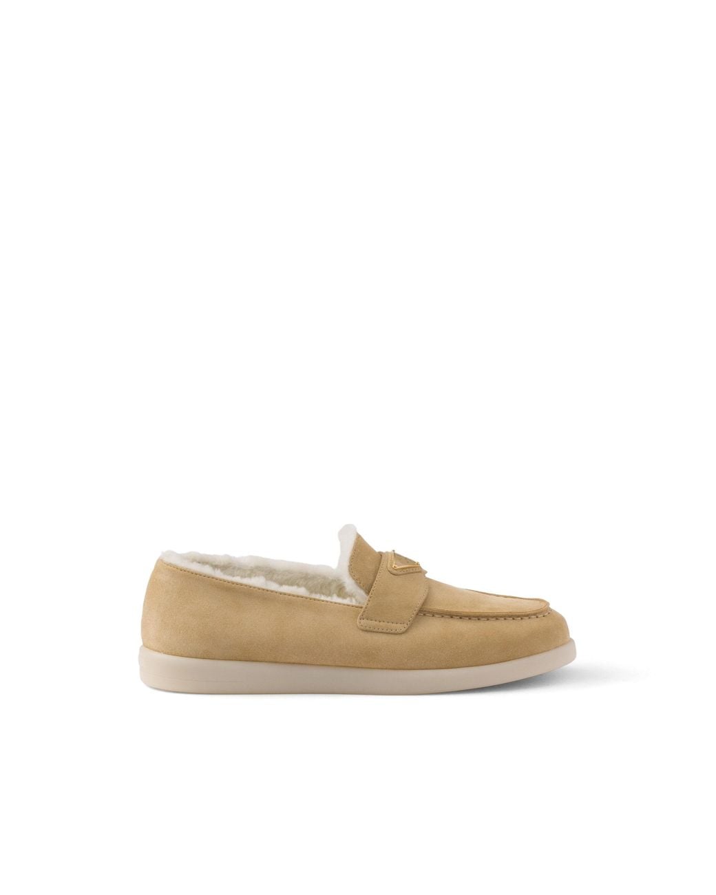 Prada Natural Suede And Shearling Loafers