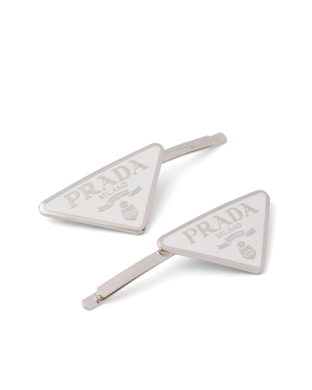 Prada White 2Er-Set Haarspangen Mit Triangel-Logo