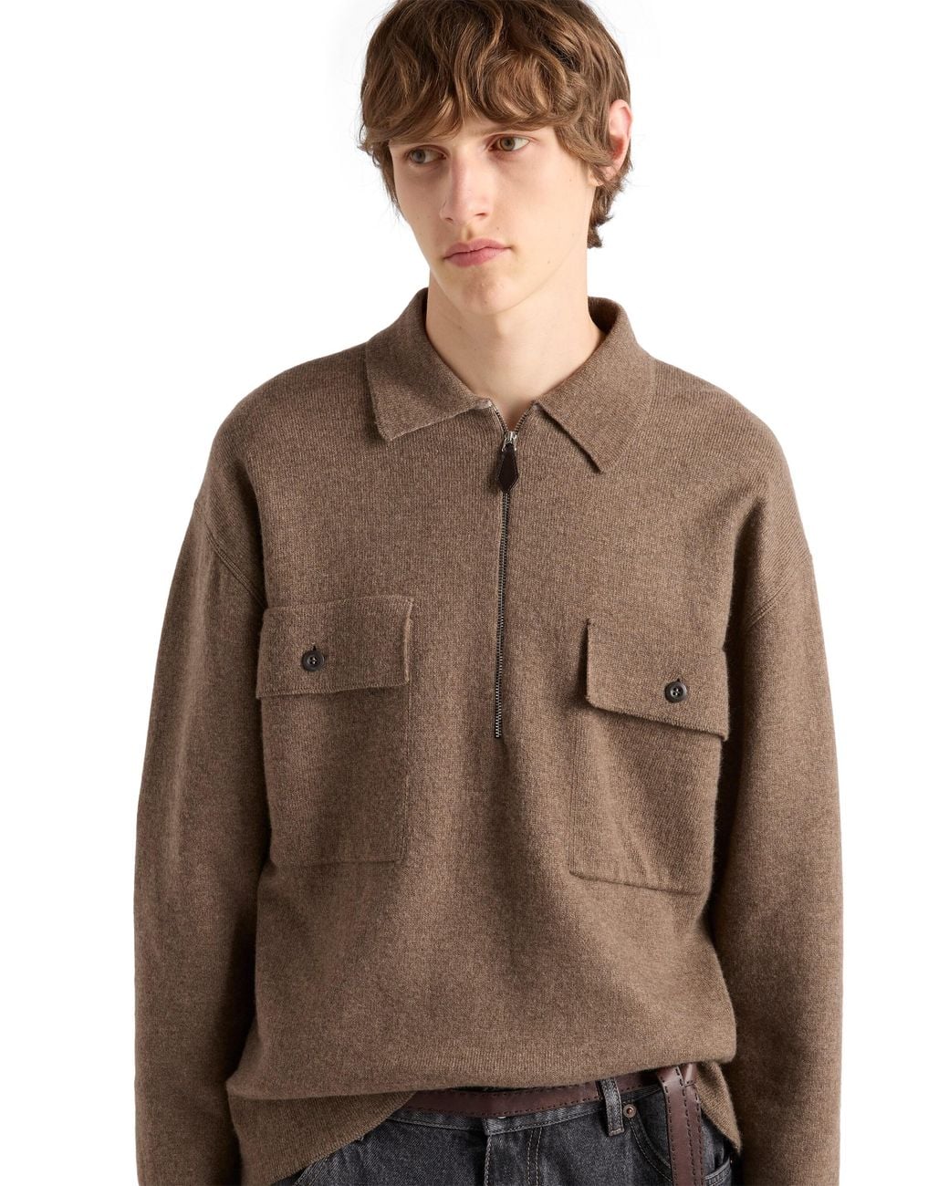 Prada Brown Cashmere Polo Shirt for men
