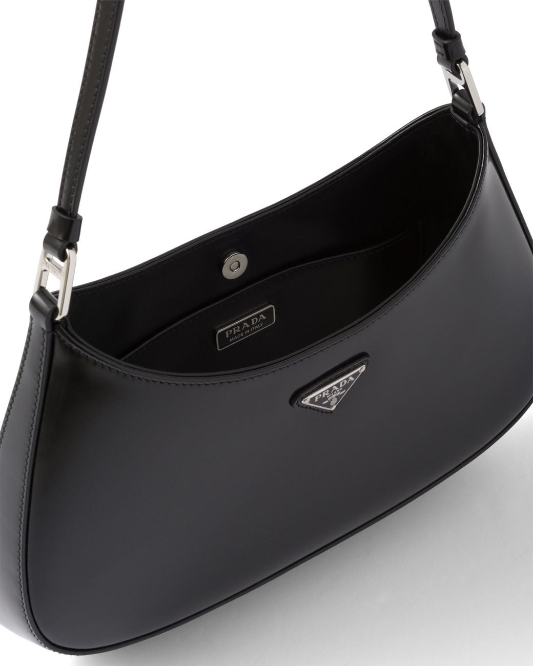 Prada Black Cleo Brand-Plaque Brushed Leather Shoulder Bag