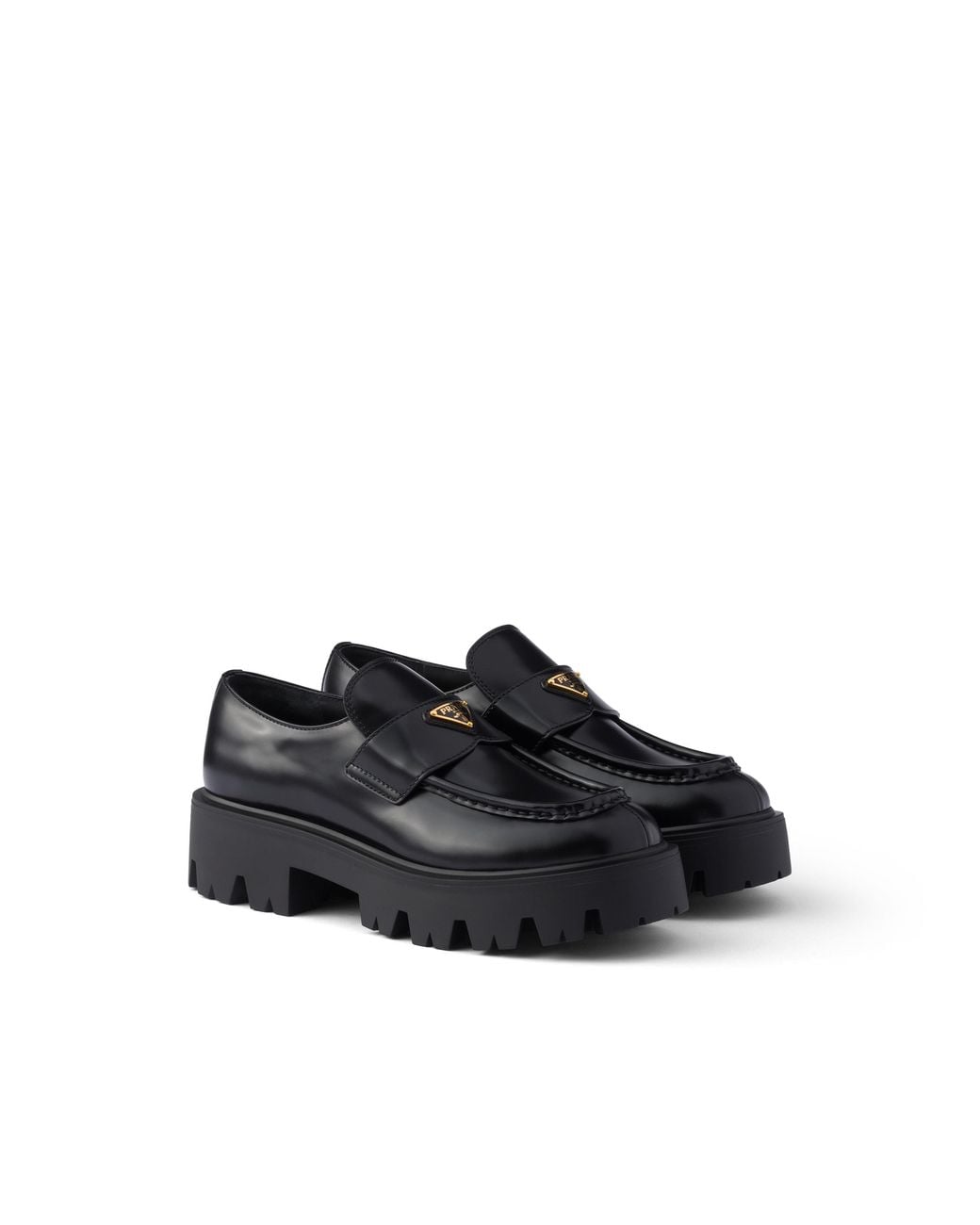 Prada Black Brushed Leather Loafers