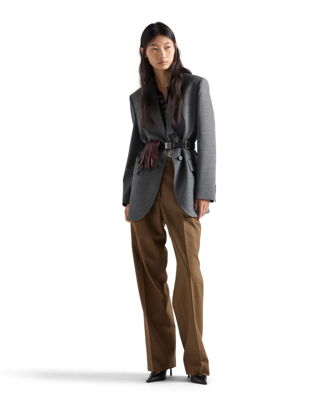 Prada Gray Single-Breasted Mélange Hopsack Jacket