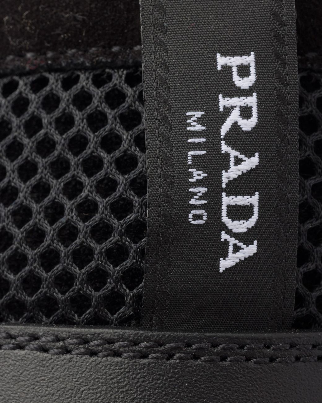 Prada Black Prax Mesh Fabric And Leather Loafers, Size 5,5 for men