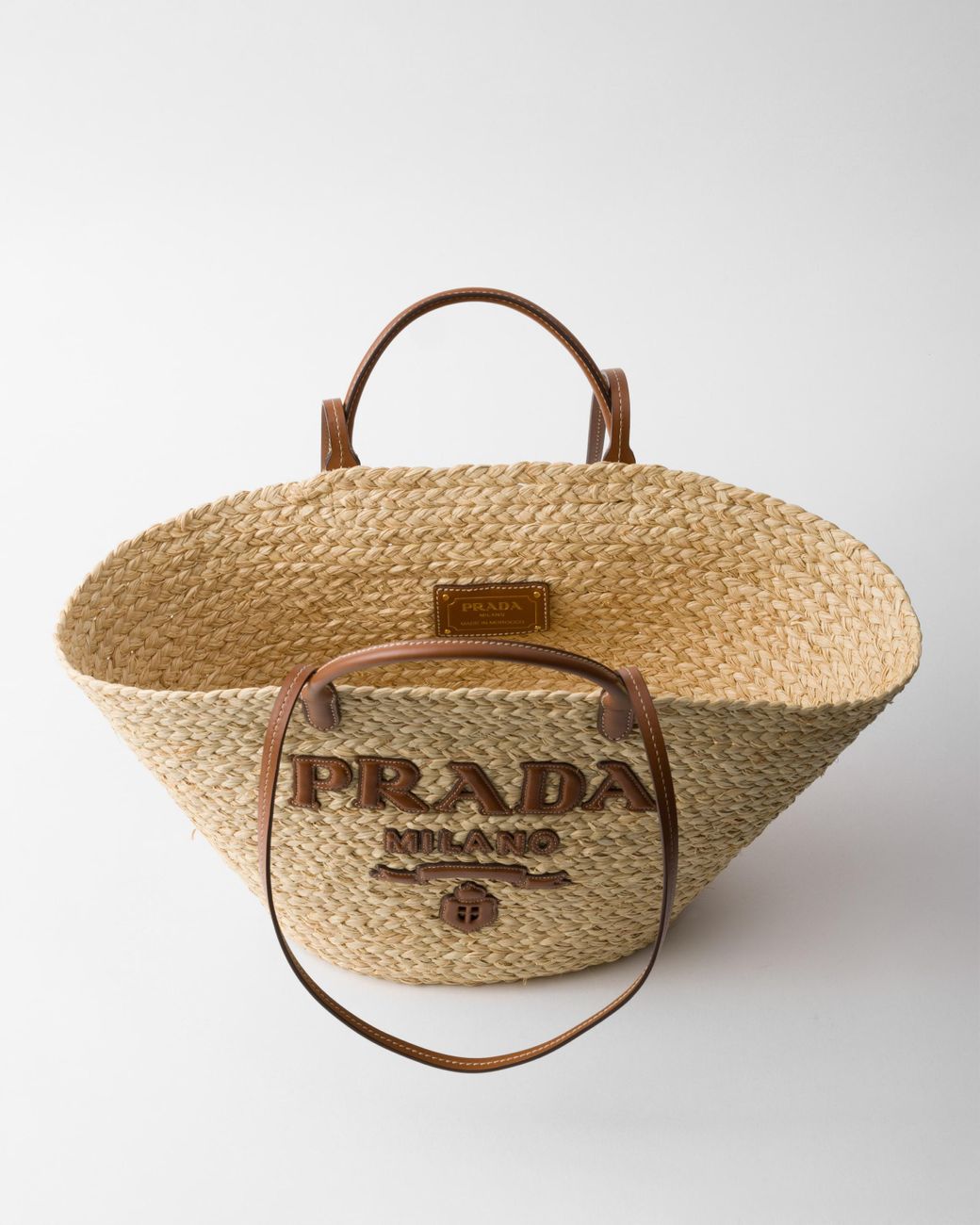 Prada Large Raffia And Leather Shopping Bag in White | Lyst