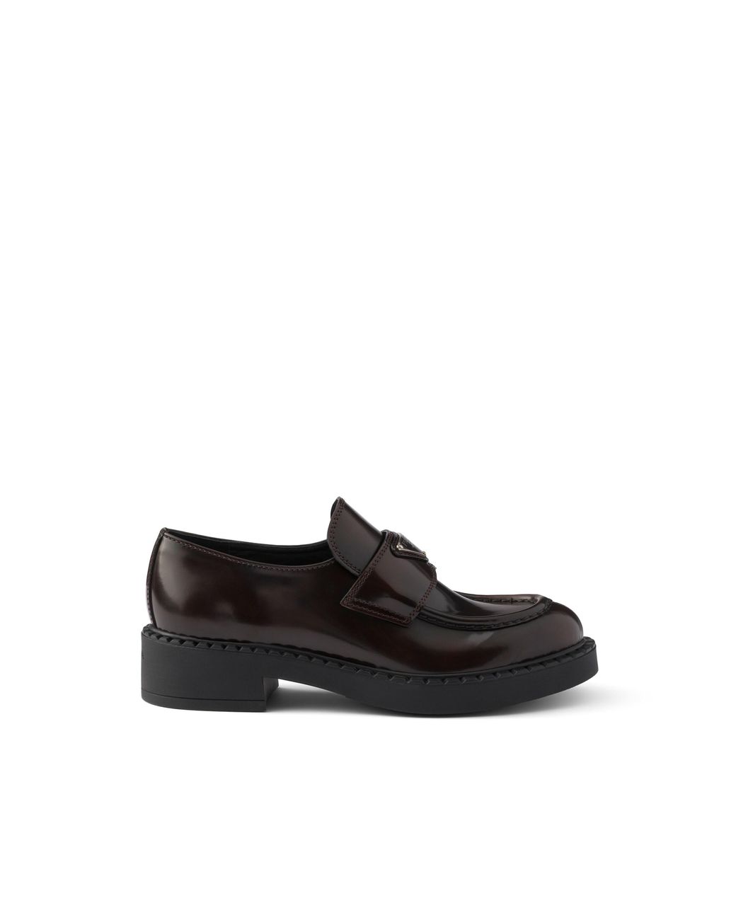 Prada Black Chocolate Brushed Leather Loafers, Sienna