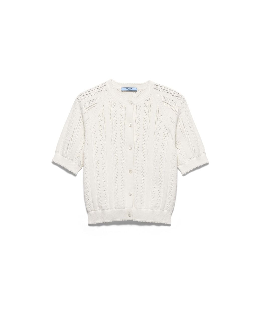 Prada White Short-Sleeved Openwork Cotton Cardigan