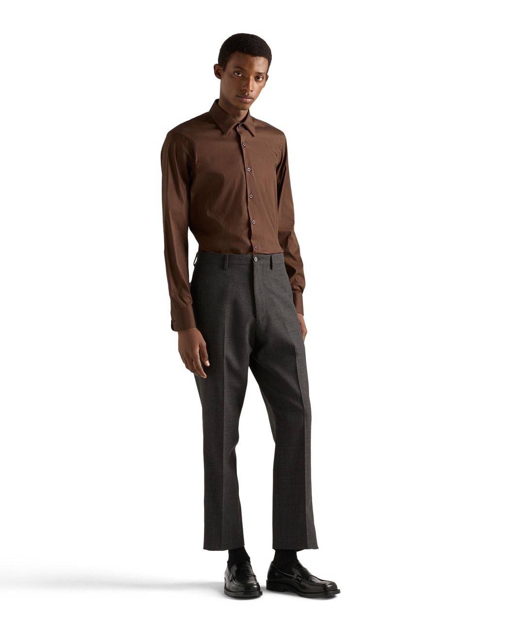 Prada Brown Stretch Cotton Shirt for men