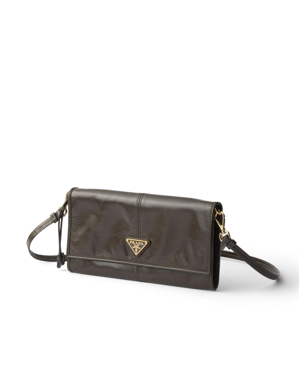 Prada Black Leather Wallet With Shoulder Strap