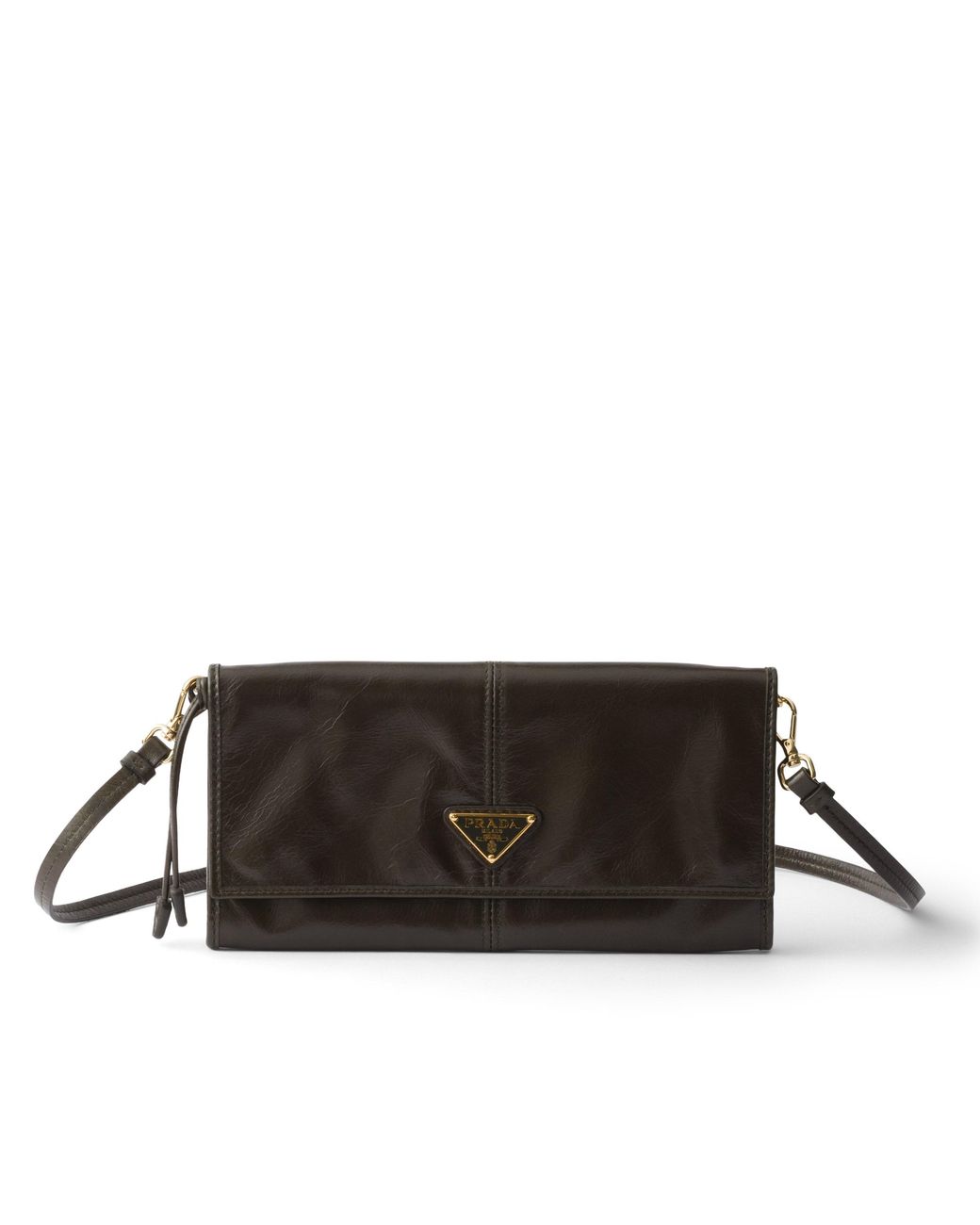 Prada Black Leather Wallet With Shoulder Strap