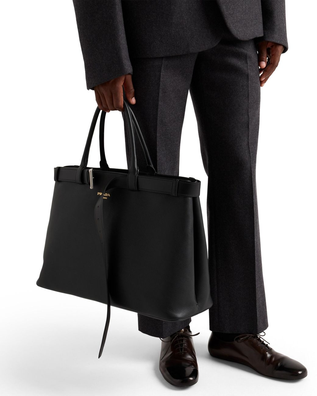 Prada Black Buckle Leather Bag With Belt for men