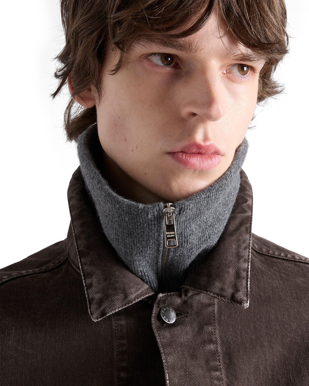 Prada Gray Wool And Cashmere Polo Sweater for men