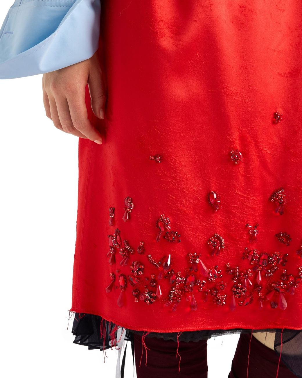 Prada Red Satin Skirt With Embroidery