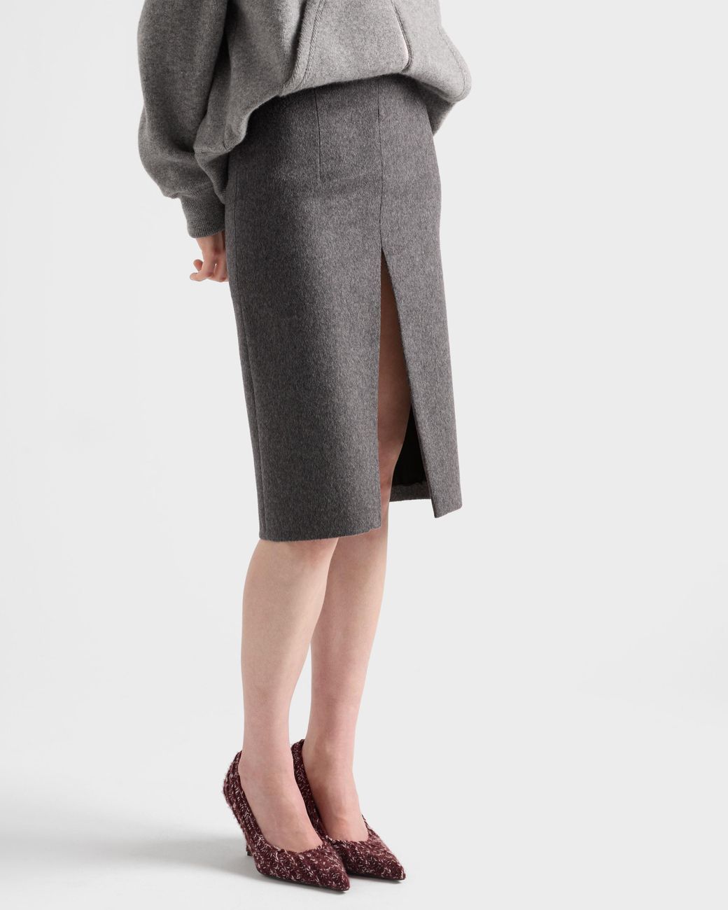 Prada Gray Loden Fabric Pencil Skirt