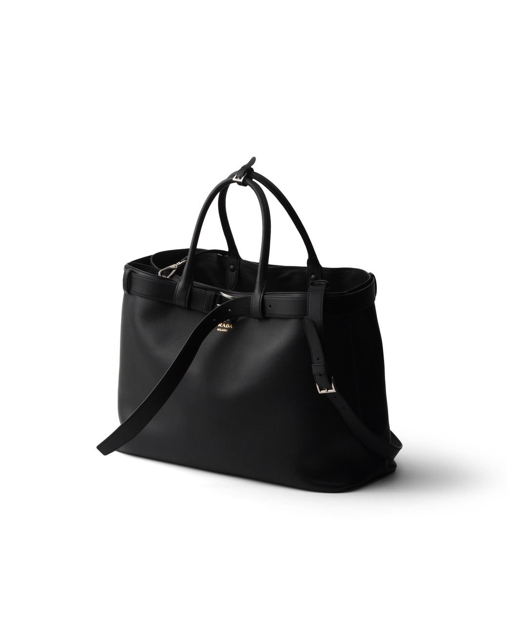 Prada Black Buckle Leather Bag With Belt for men