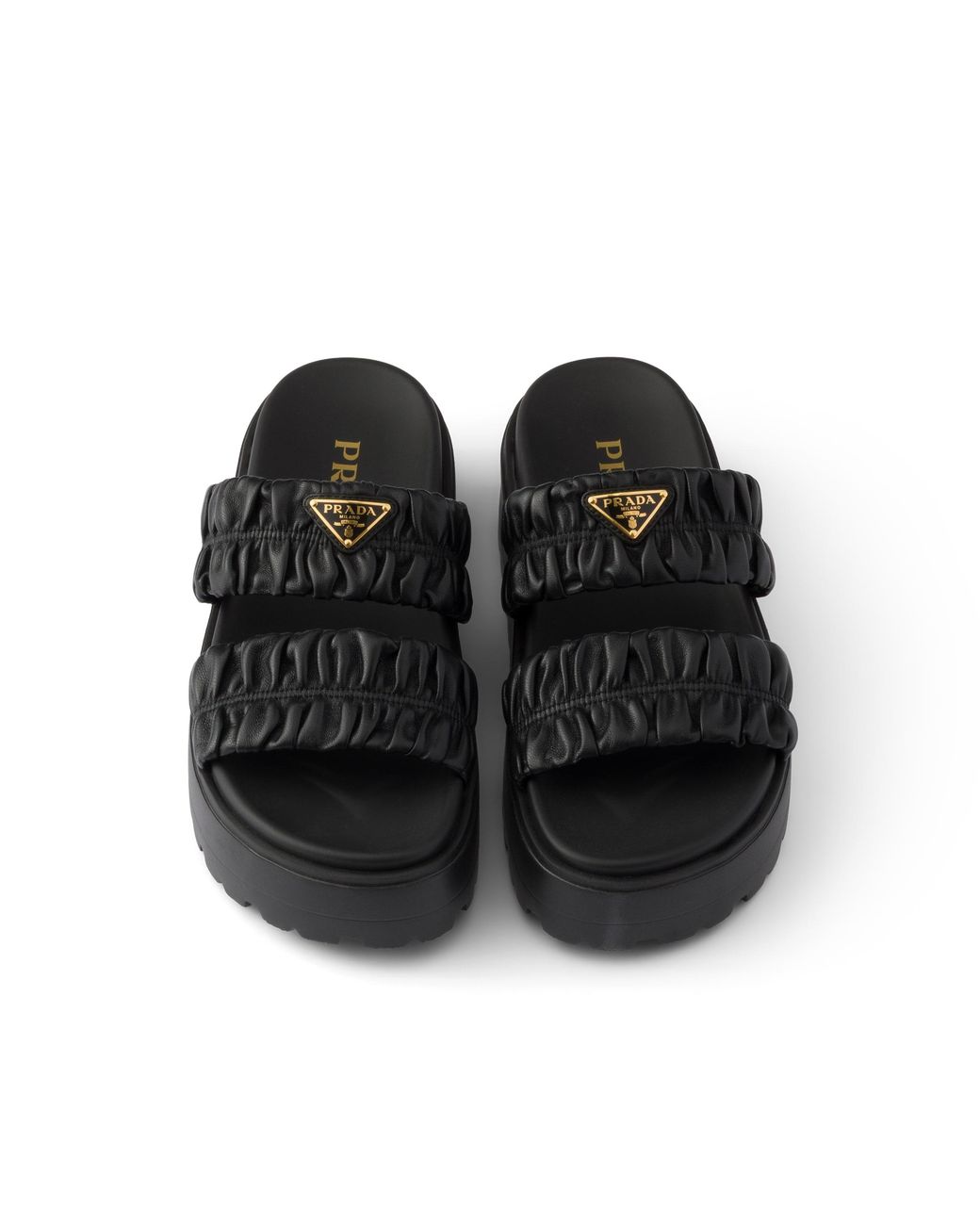 Prada Black Matelassé Nappa Leather Flatform Slides