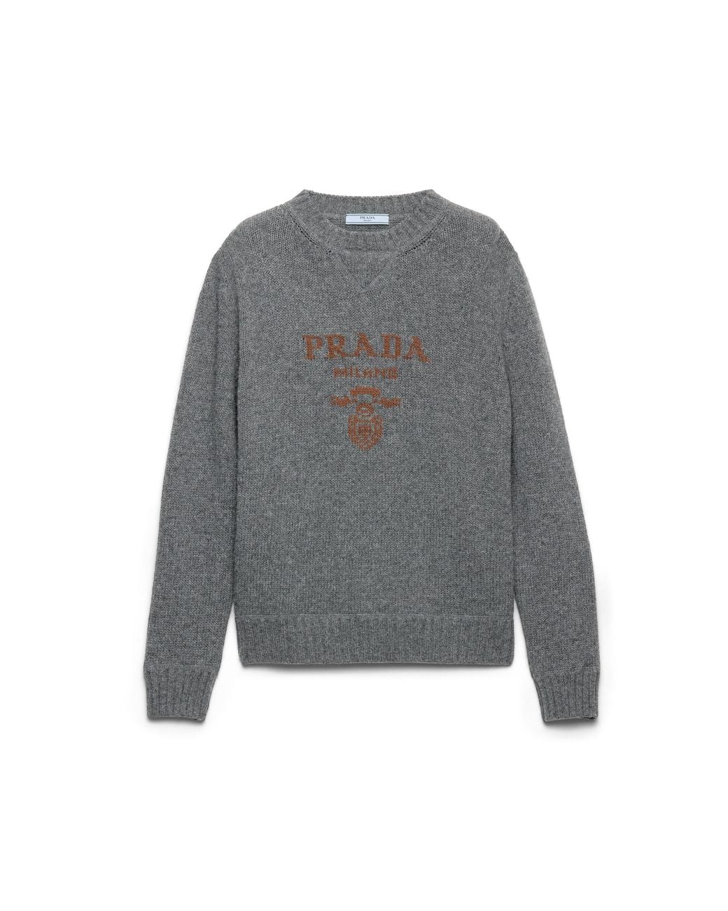 Prada Gray Cashmere And Wool Logo Crew-Neck Sweater
