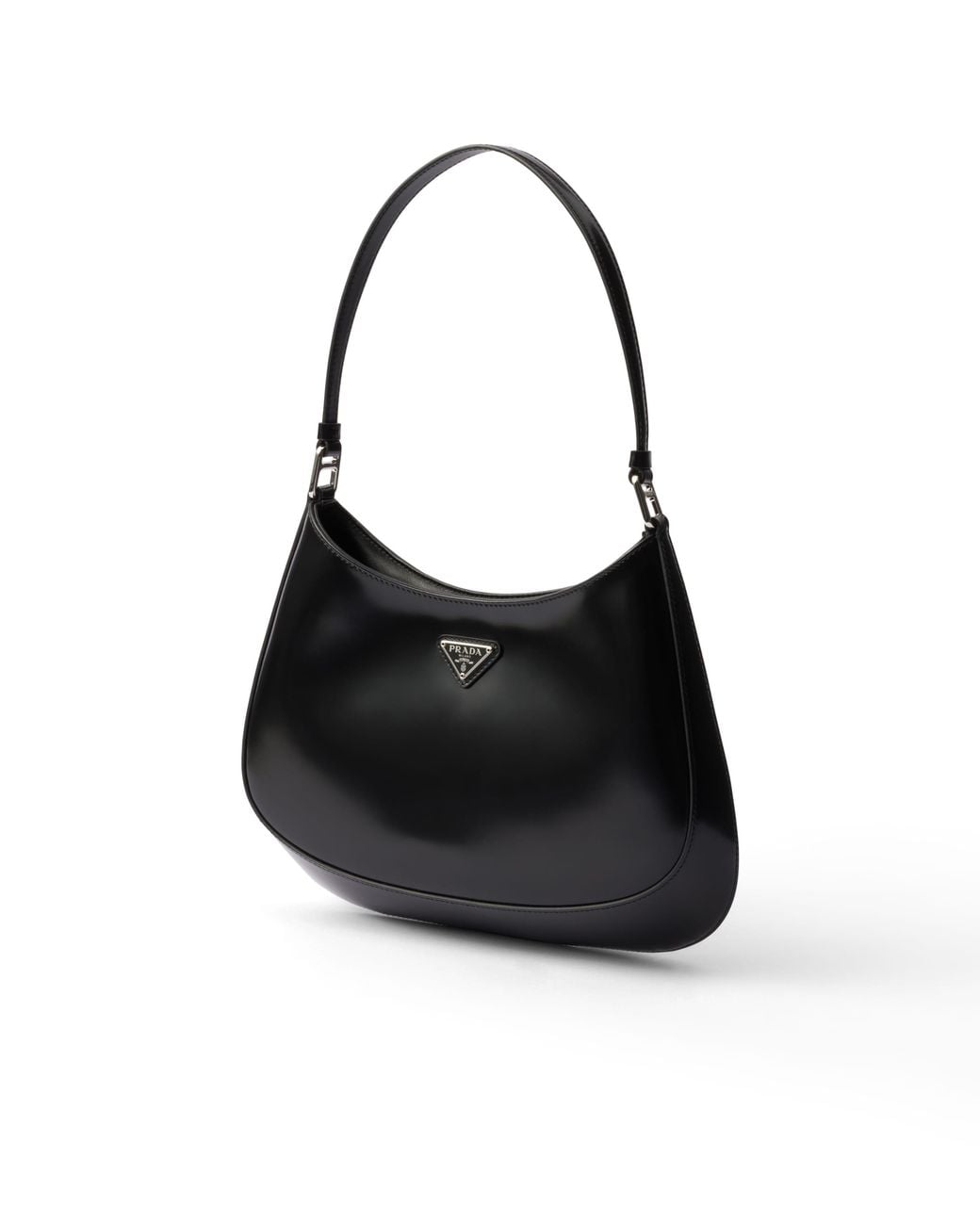 Prada Black Cleo Brand-Plaque Brushed Leather Shoulder Bag