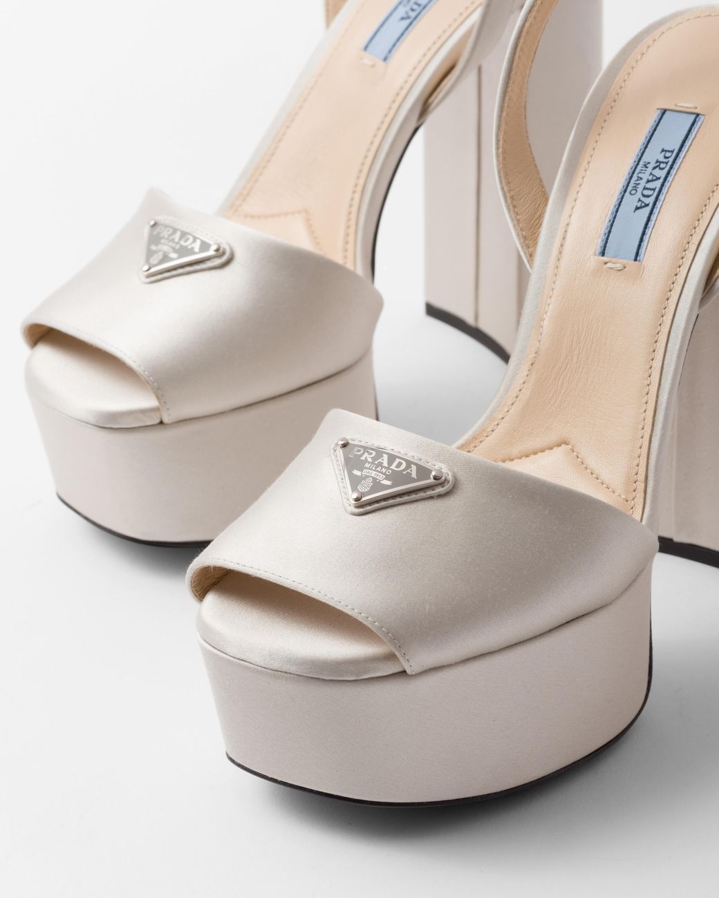 Prada High heeled Satin Sandals in White Lyst UK