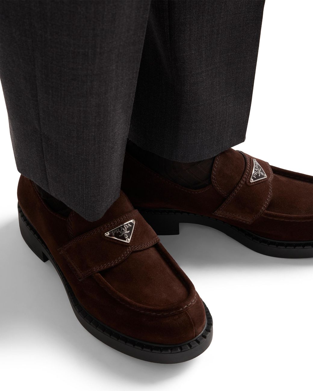 Prada Brown Chocolate Suede Loafers, Dark for men