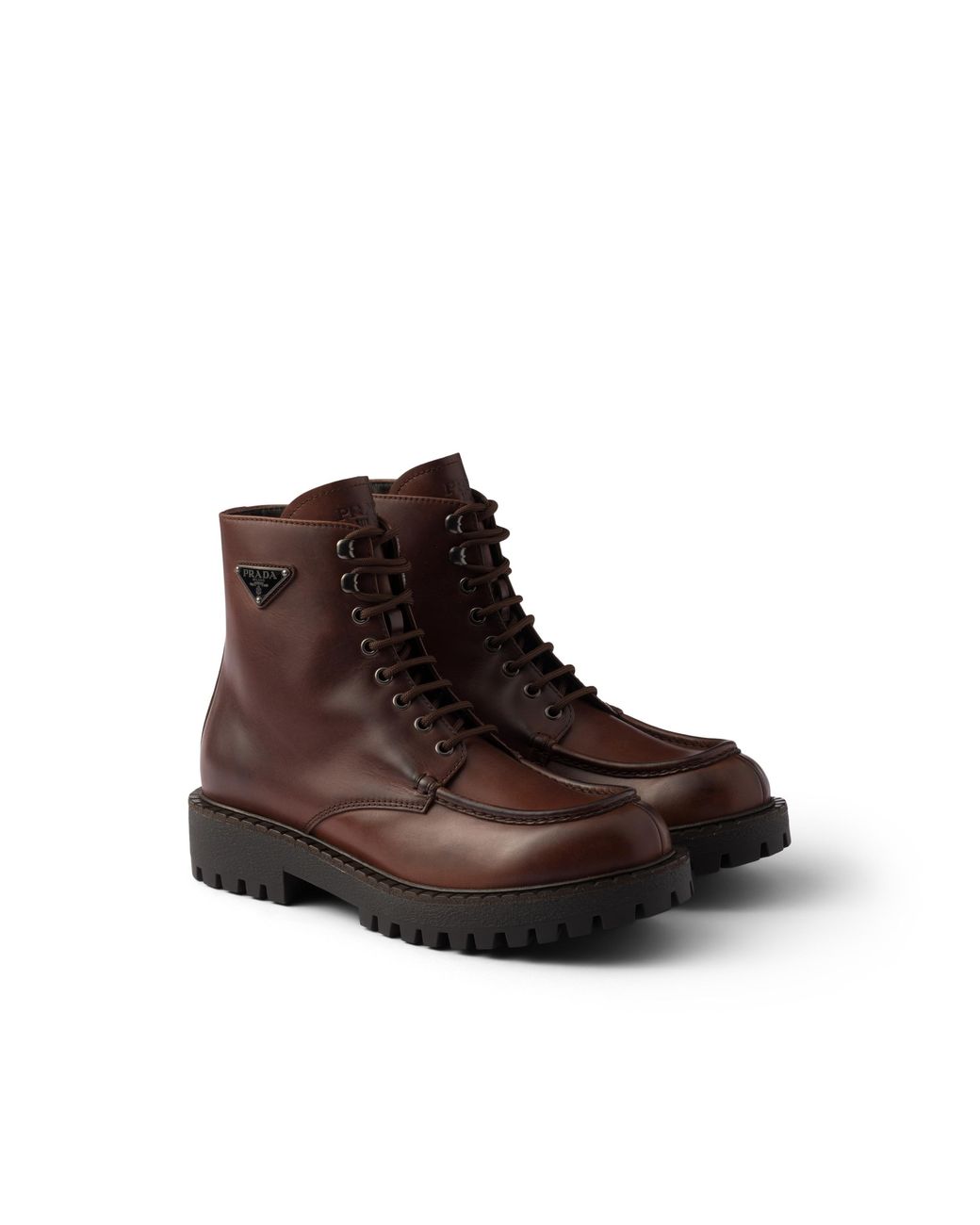 Prada Brown Laced Leather Booties for men